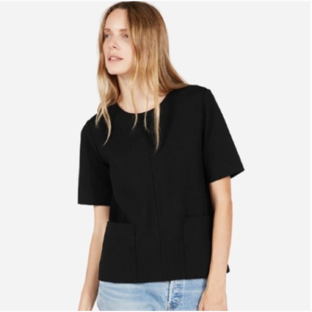 Everlane Ponte Short Sleeve Pocket Black Top XL
